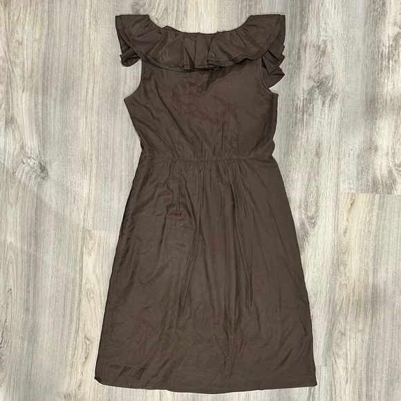 J. Crew Brown Ruffled Sleeveless Silk Blend A-Line Knee Length Dress Size 4 - Picture 6 of 6